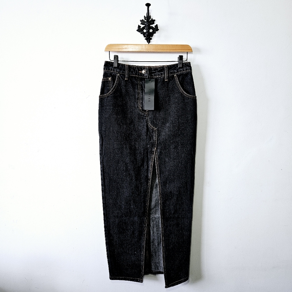 Lioness Barbie Split Midi Skirt Size XS Charcoal Denim - Picture 2 of 5